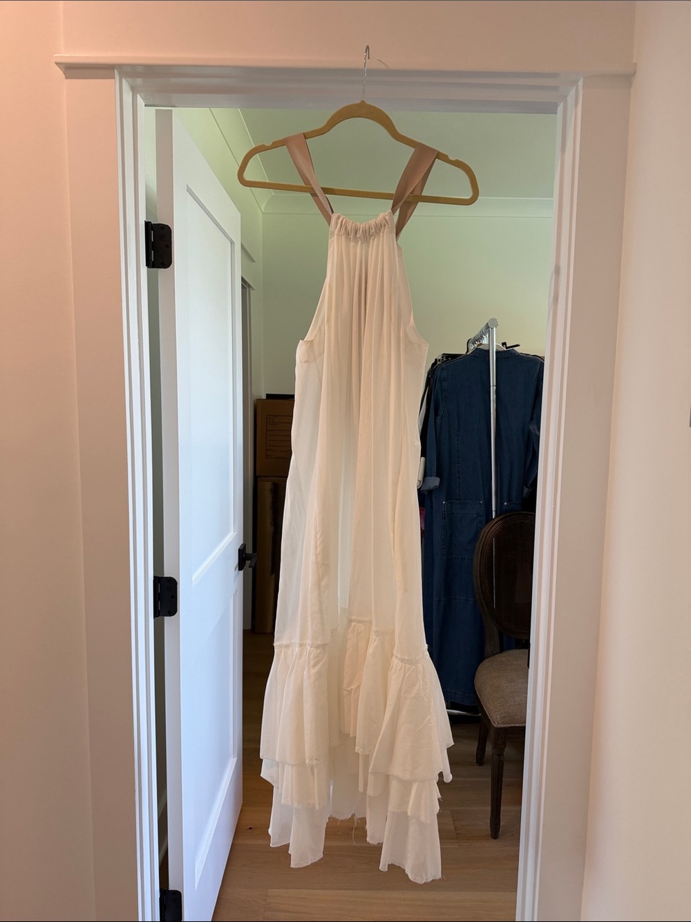 Amano by Lorena Laing white cotton Silk Tiered Halter Maxi Dress